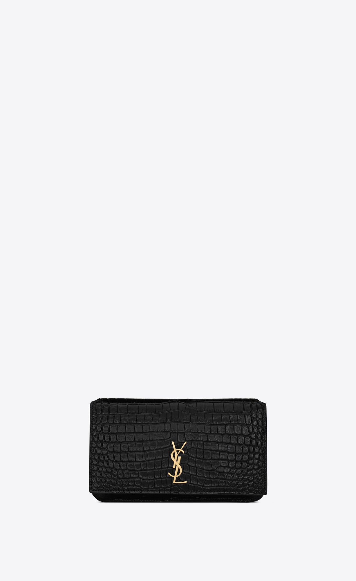 cassandre phone holder with strap in shiny crocodile embossed leather black cassandre phone holder with strap in shiny crocodile embossed leather black