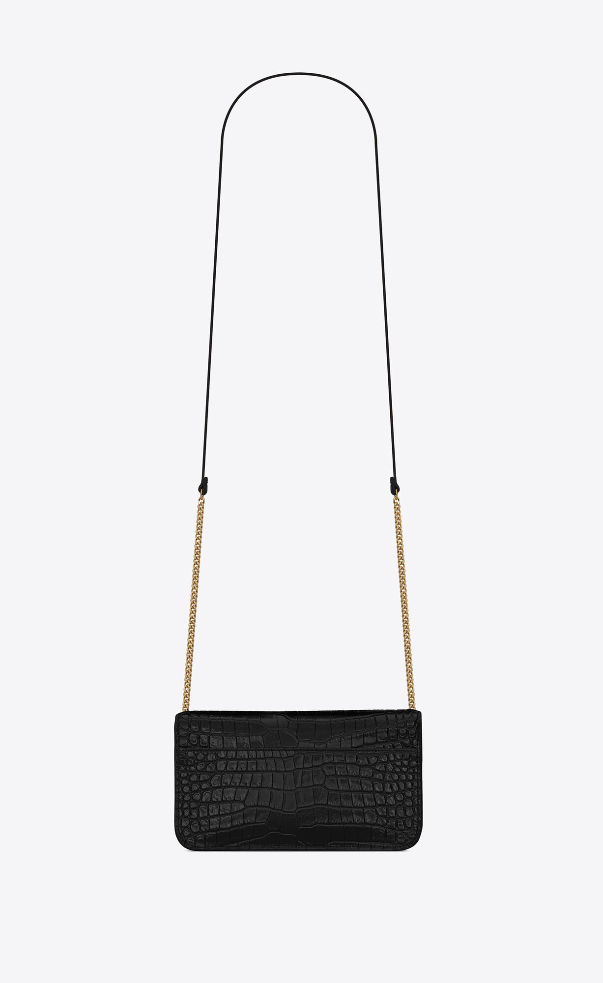 cassandre phone holder with strap in shiny crocodile embossed leather black cassandre phone holder with strap in shiny crocodile embossed leather black