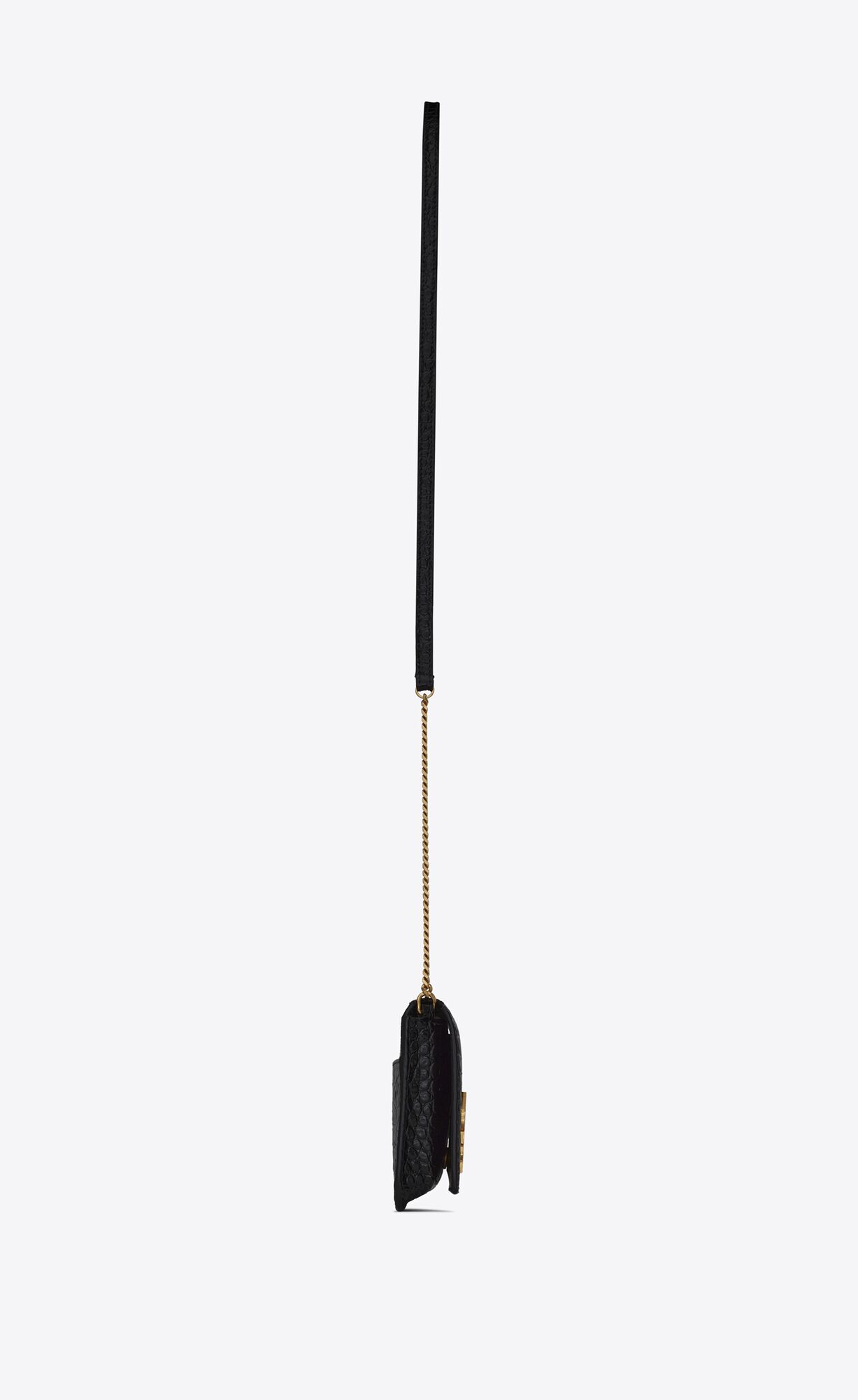 cassandre phone holder with strap in shiny crocodile embossed leather black cassandre phone holder with strap in shiny crocodile embossed leather black