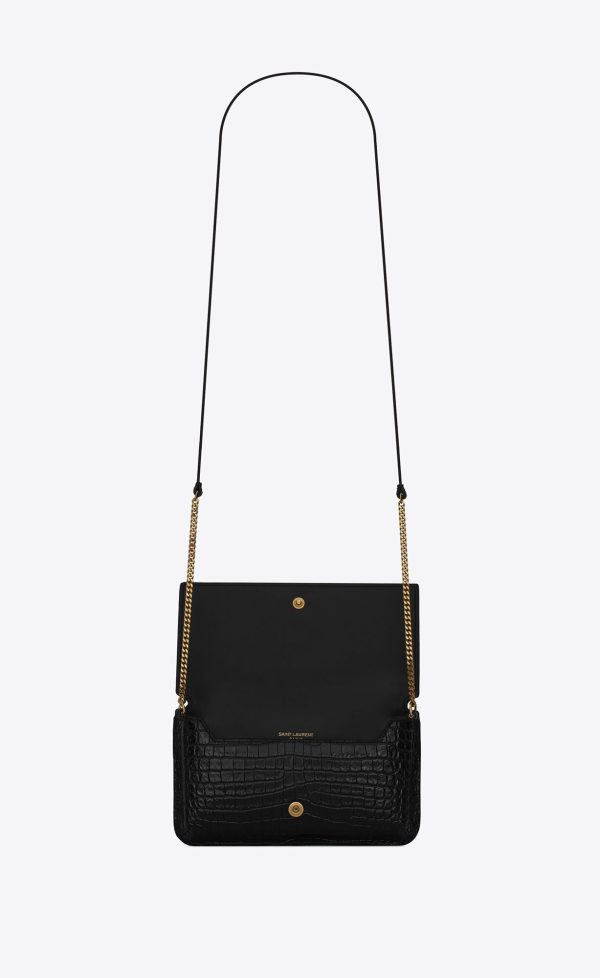 cassandre phone holder with strap in shiny crocodile embossed leather black