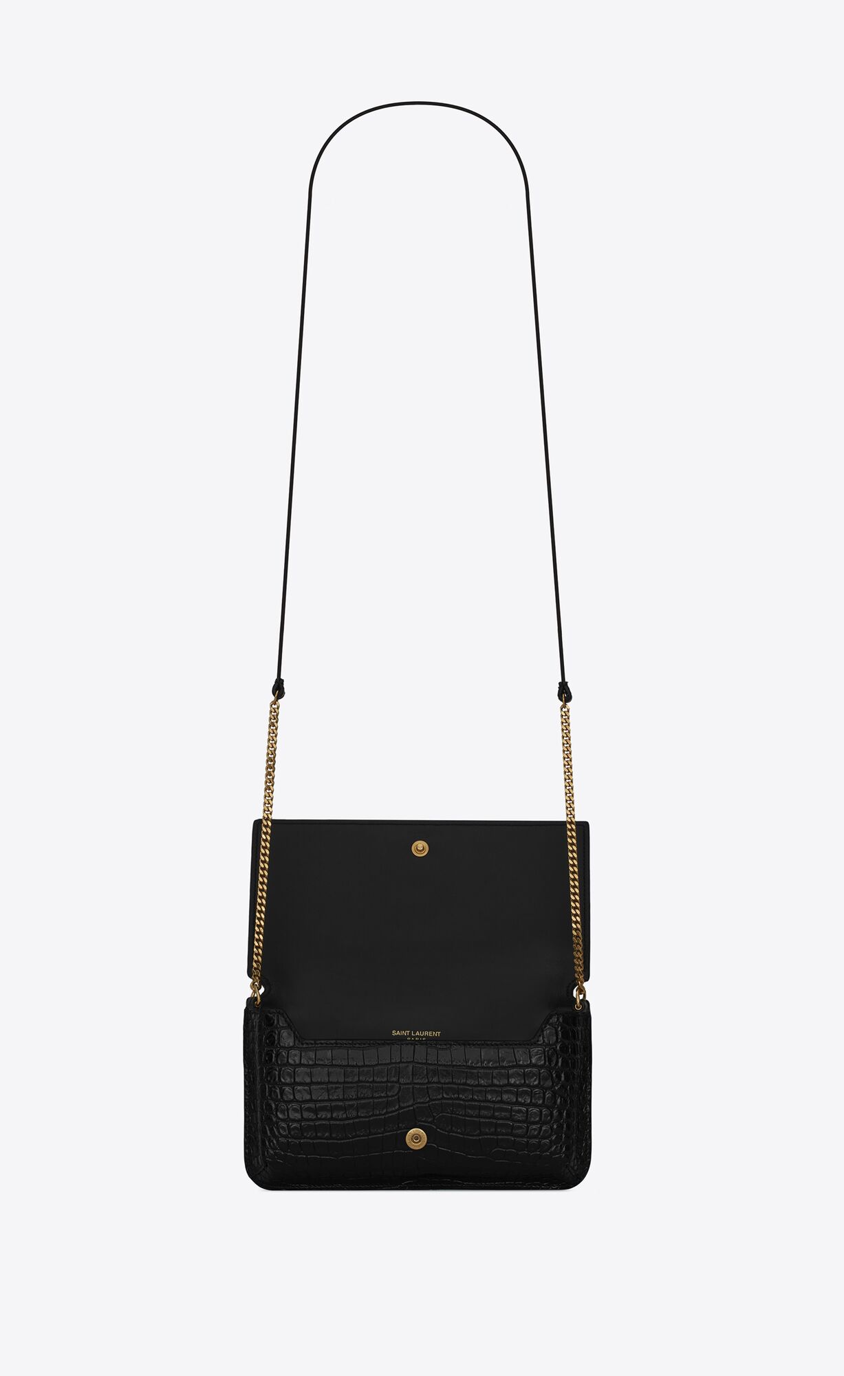 cassandre phone holder with strap in shiny crocodile embossed leather black cassandre phone holder with strap in shiny crocodile embossed leather black