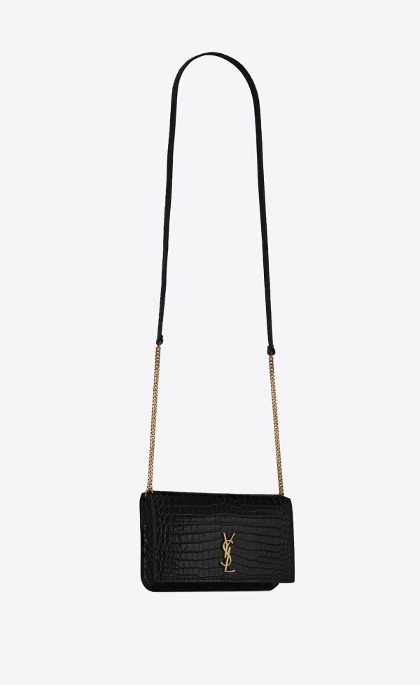 cassandre phone holder with strap in shiny crocodile embossed leather black