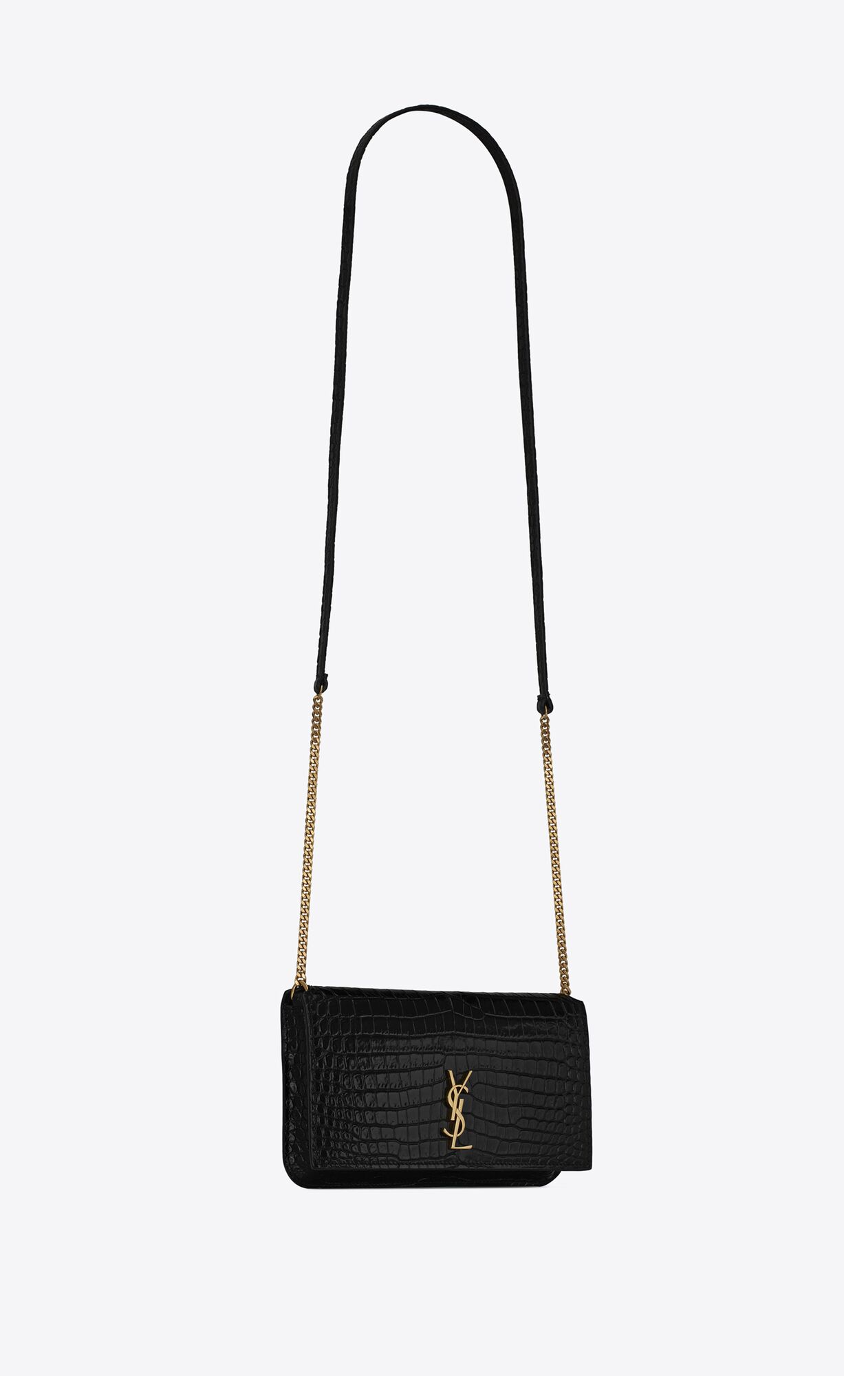 cassandre phone holder with strap in shiny crocodile embossed leather black cassandre phone holder with strap in shiny crocodile embossed leather black
