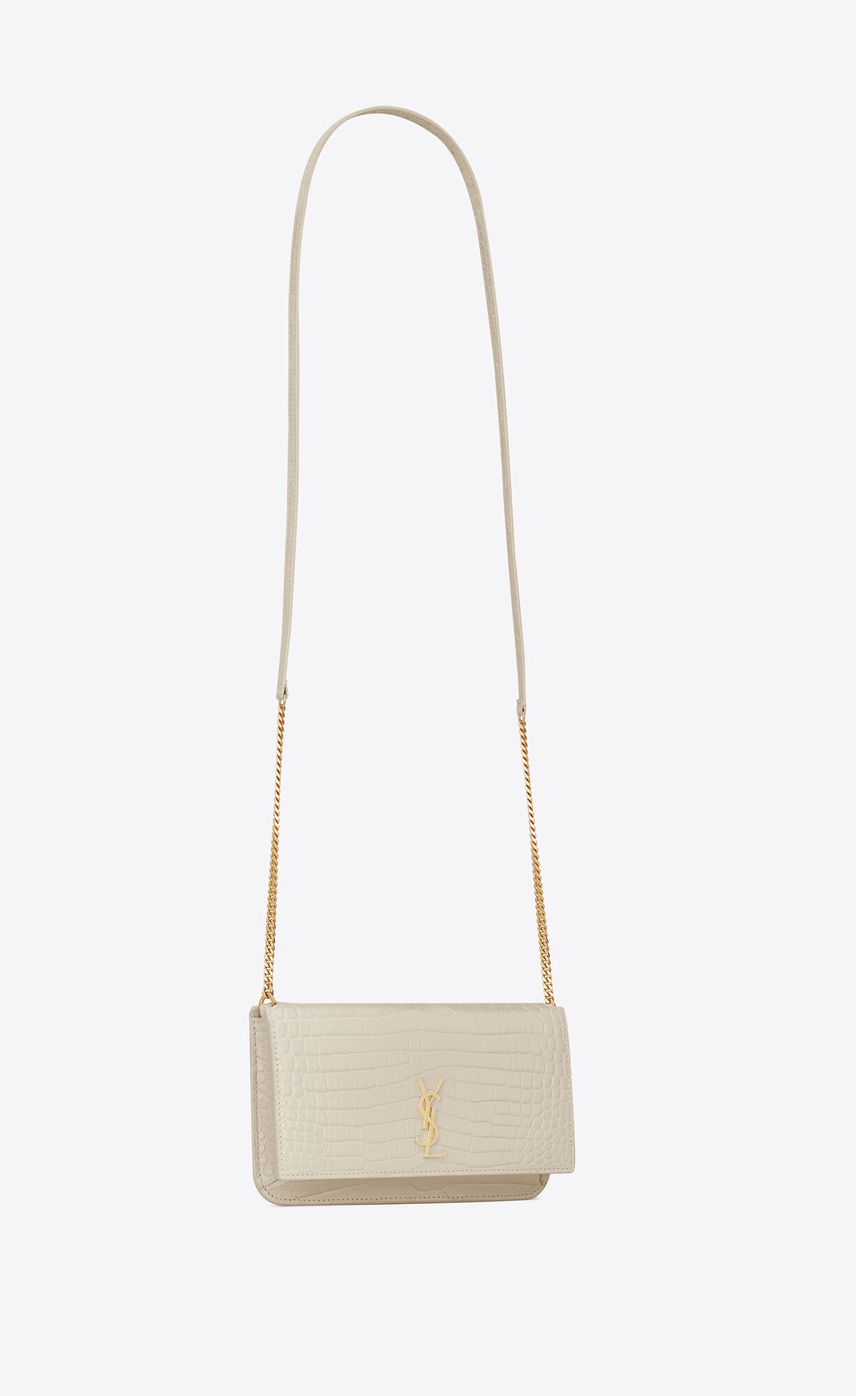 cassandre phone holder with strap in shiny crocodile embossed leather blanc vintage cassandre phone holder with strap in shiny crocodile embossed leather blanc vintage