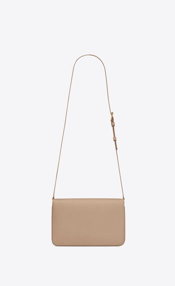 le maillon satchel in smooth leather dark beige
