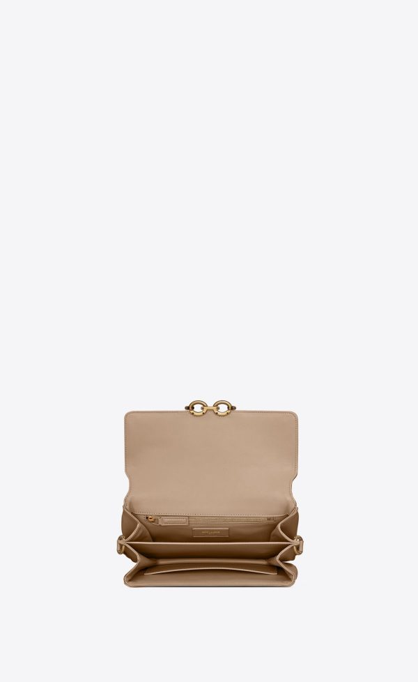 le maillon satchel in smooth leather dark beige