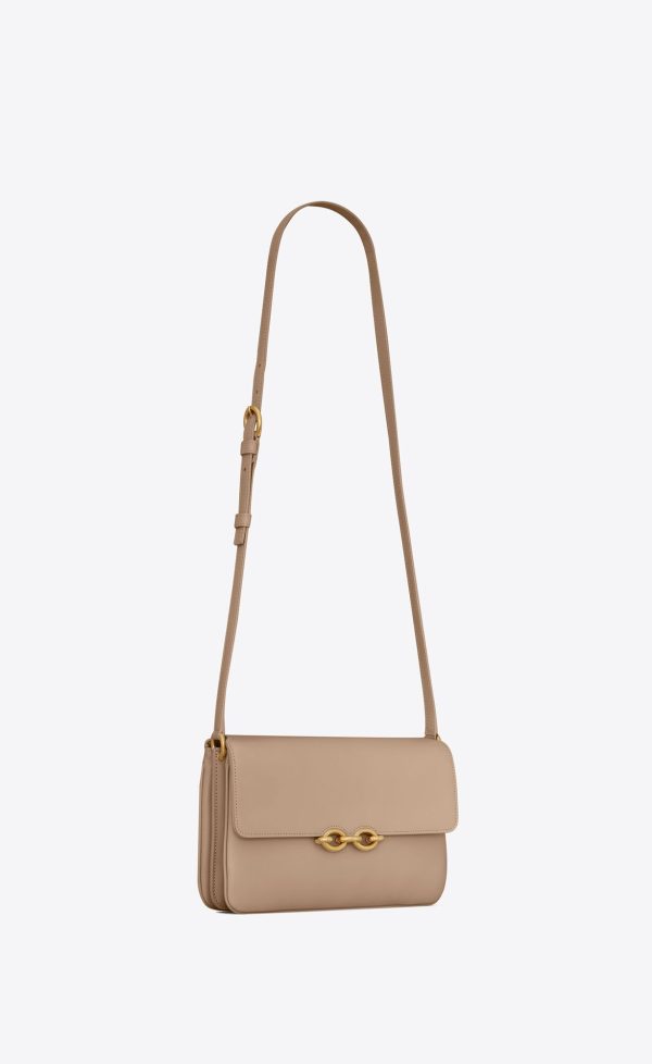 le maillon satchel in smooth leather dark beige