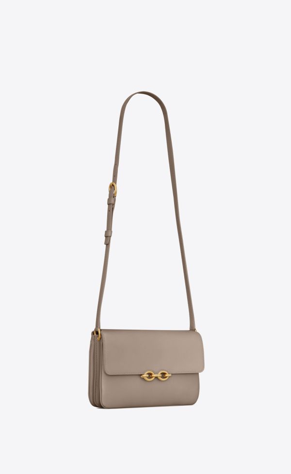 le maillon satchel in smooth leather greyish brown