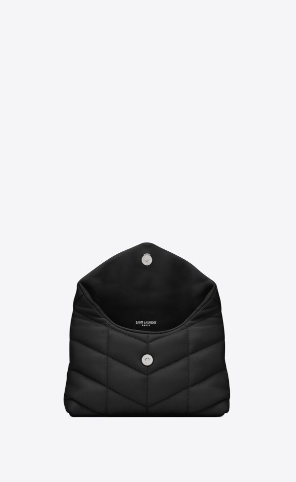 puffer small pouch in quilted lambskin black