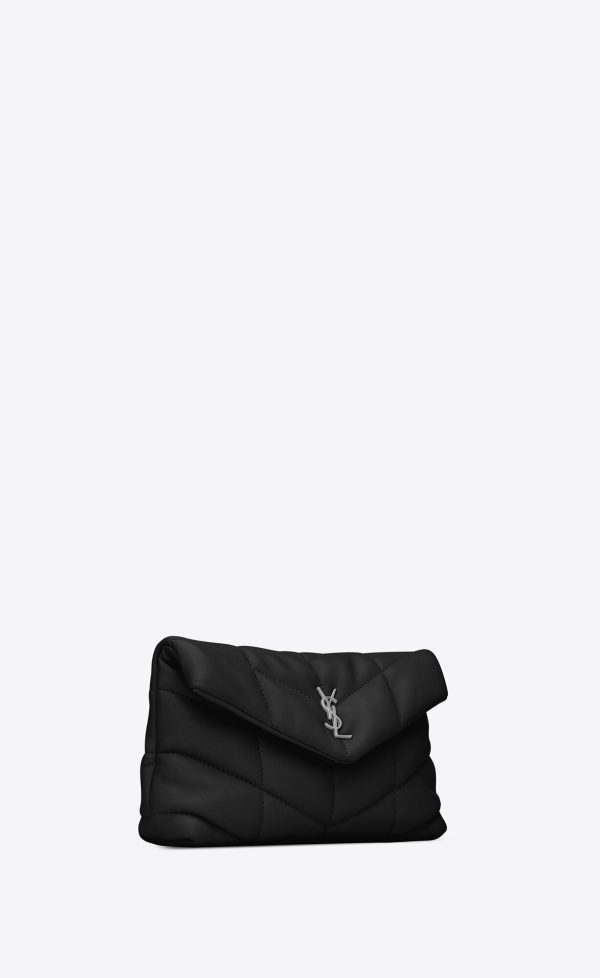 puffer small pouch in quilted lambskin black