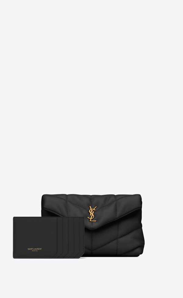 puffer small pouch in quilted lambskin black