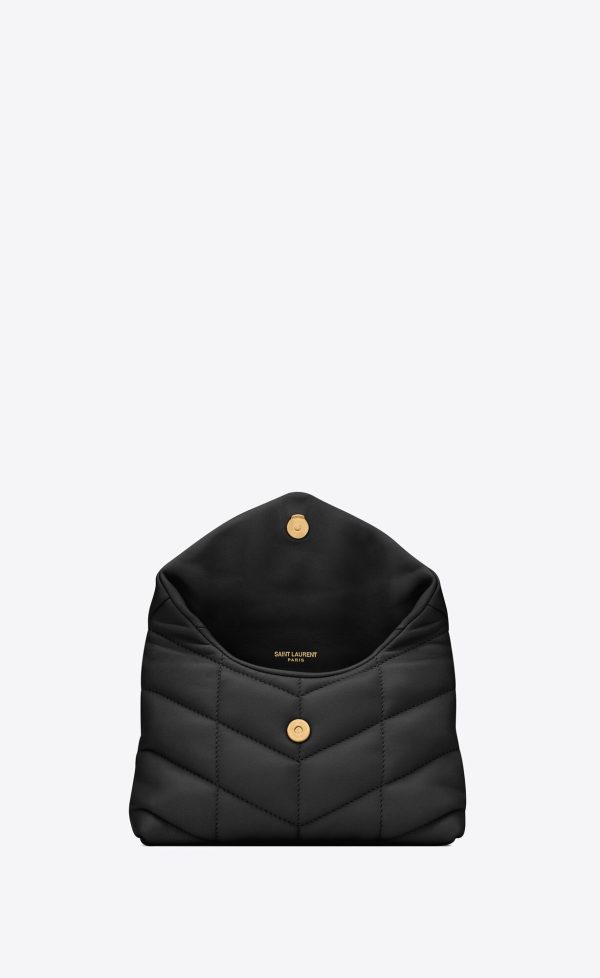 puffer small pouch in quilted lambskin black