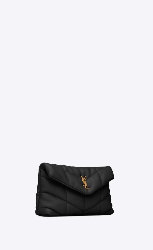 puffer small pouch in quilted lambskin black