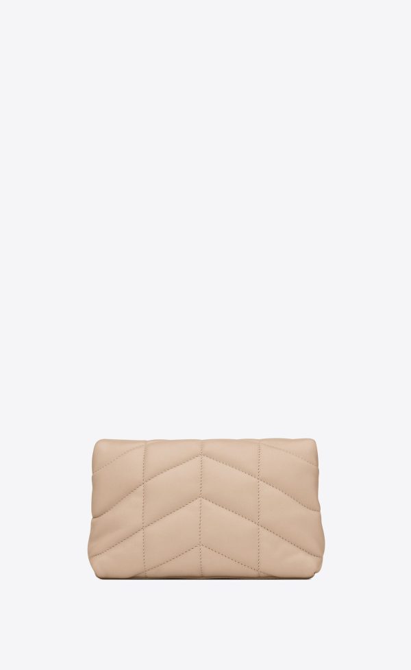 puffer small pouch in quilted lambskin dark beige
