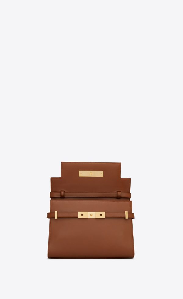 manhattan small shoulder bag in box saint laurent leather brick, dark ebene