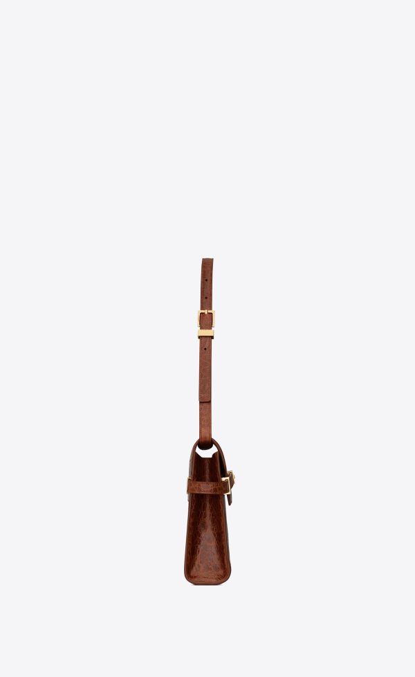 manhattan small shoulder bag in crocodile embossed leather dark caramel