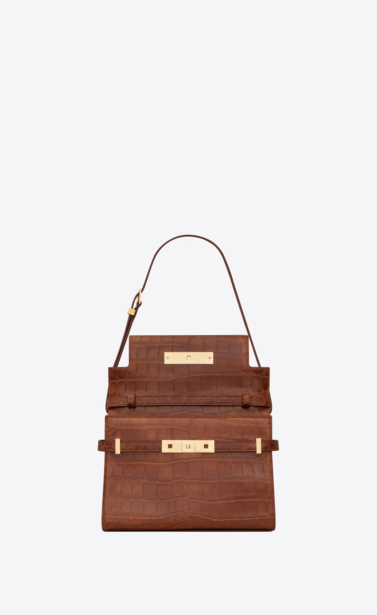 manhattan small shoulder bag in crocodile embossed leather dark caramel manhattan small shoulder bag in crocodile embossed leather dark caramel