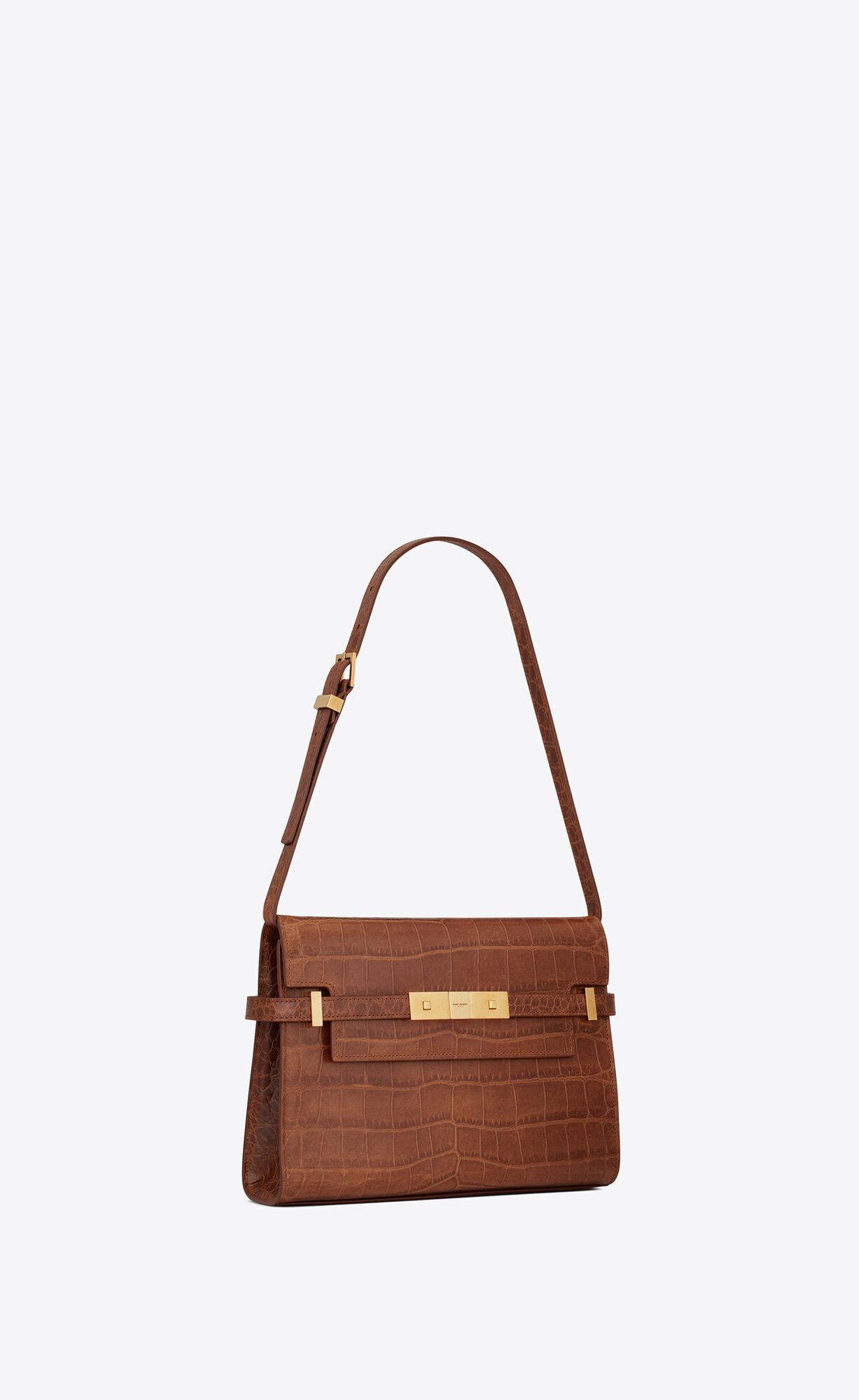 manhattan small shoulder bag in crocodile embossed leather dark caramel manhattan small shoulder bag in crocodile embossed leather dark caramel