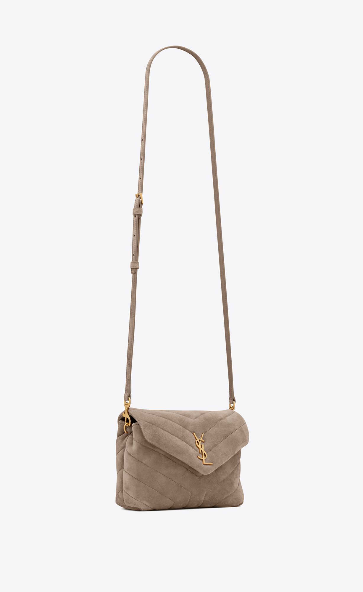 loulou toy strap bag in matelassé "y" suede taupe loulou toy strap bag in matelassé "y" suede taupe
