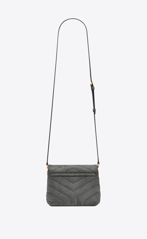 loulou toy strap bag in "y" quilted suede and smooth leather storm