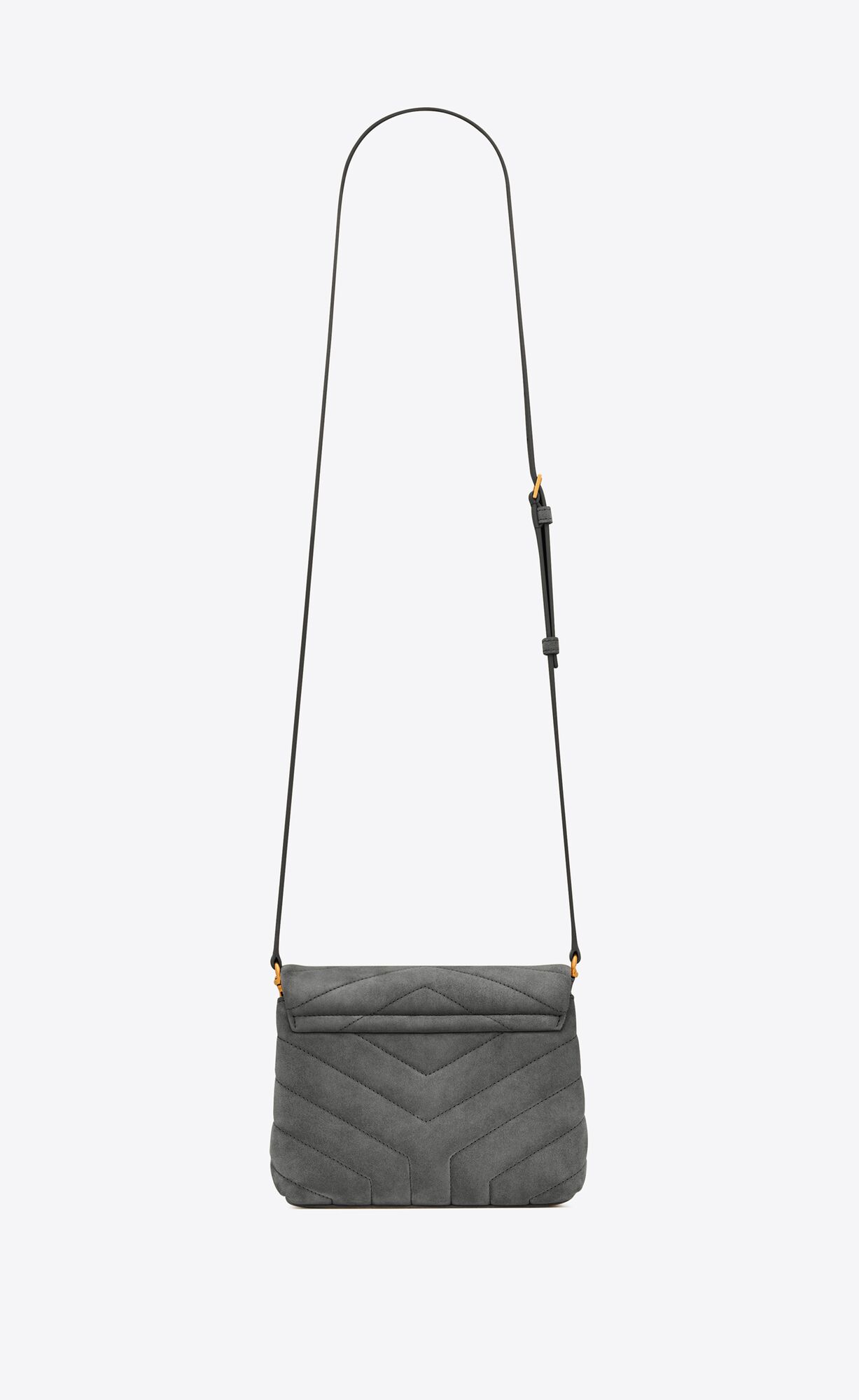 loulou toy strap bag in "y" quilted suede and smooth leather storm loulou toy strap bag in "y" quilted suede and smooth leather storm
