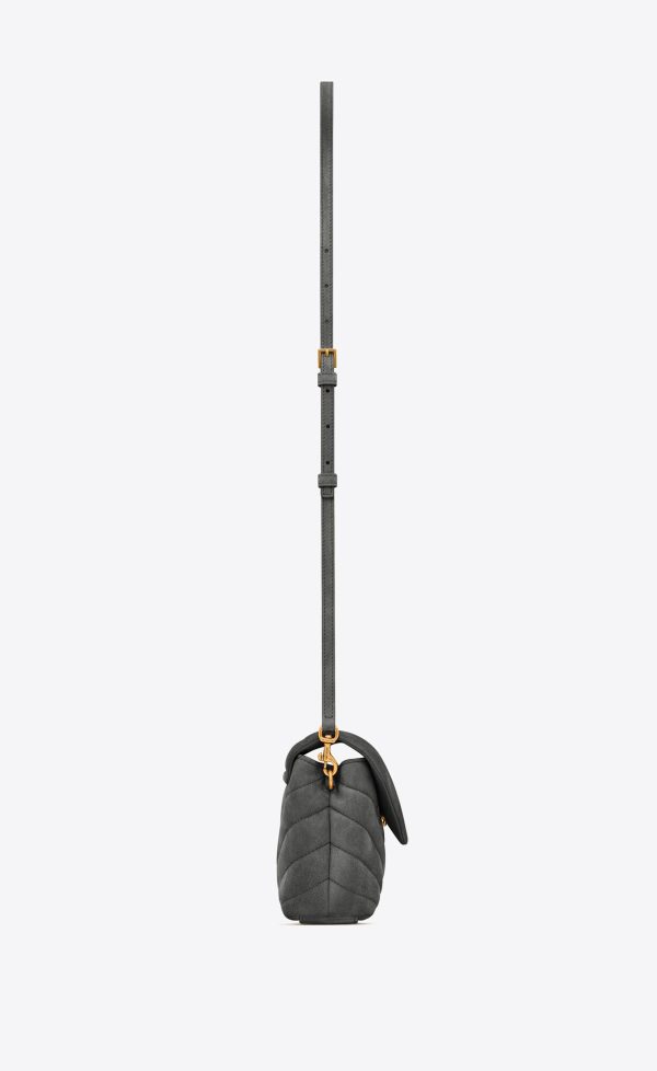 loulou toy strap bag in "y" quilted suede and smooth leather storm