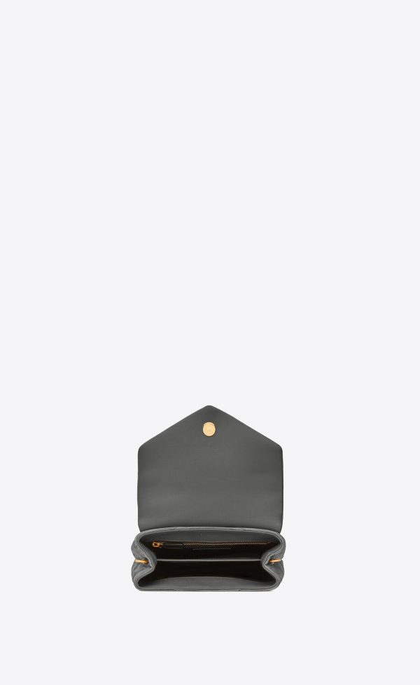 loulou toy strap bag in "y" quilted suede and smooth leather storm