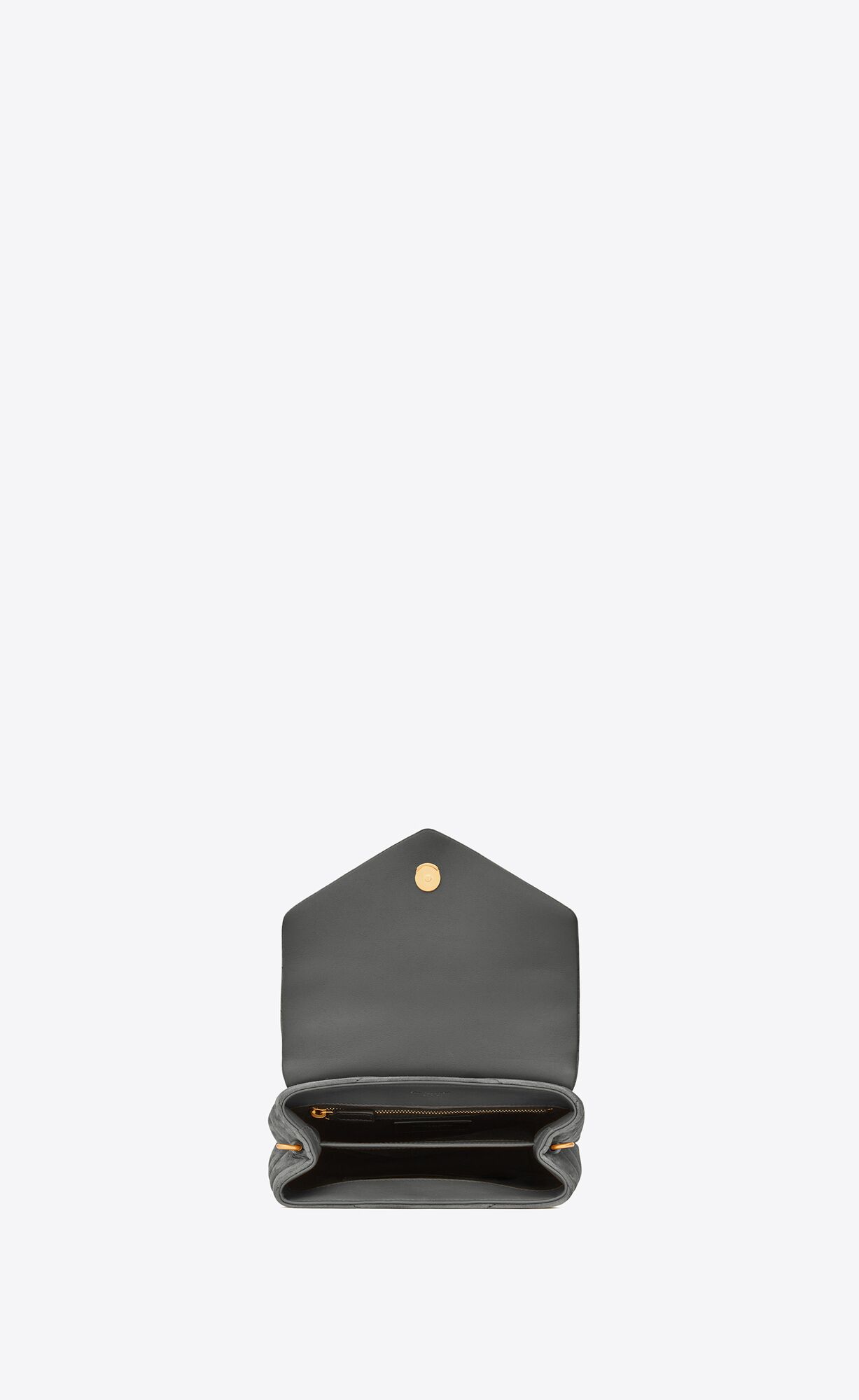 loulou toy strap bag in "y" quilted suede and smooth leather storm loulou toy strap bag in "y" quilted suede and smooth leather storm