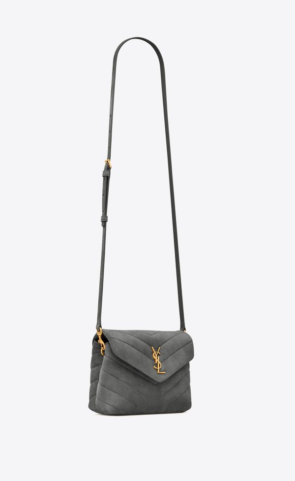 loulou toy strap bag in "y" quilted suede and smooth leather storm