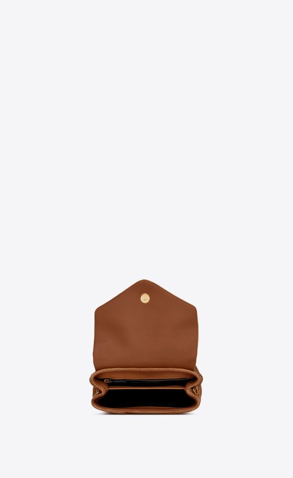 loulou toy strap bag in "y" quilted suede and smooth leather cinnamon