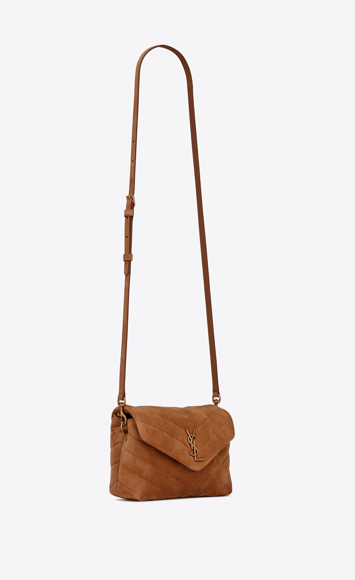 loulou toy strap bag in "y" quilted suede and smooth leather cinnamon loulou toy strap bag in "y" quilted suede and smooth leather cinnamon