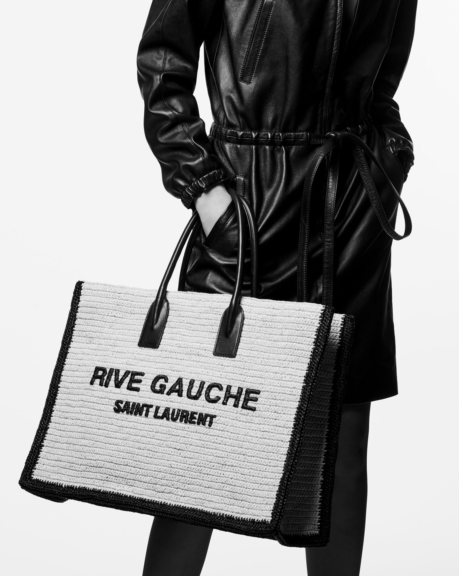 rive gauche tote bag in raffia and leather beige naturel rive gauche tote bag in raffia and leather beige naturel