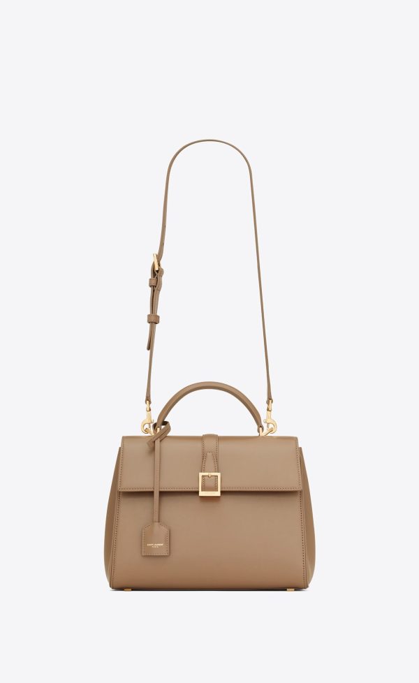 le fermoir small top handle bag in shiny leather taupe