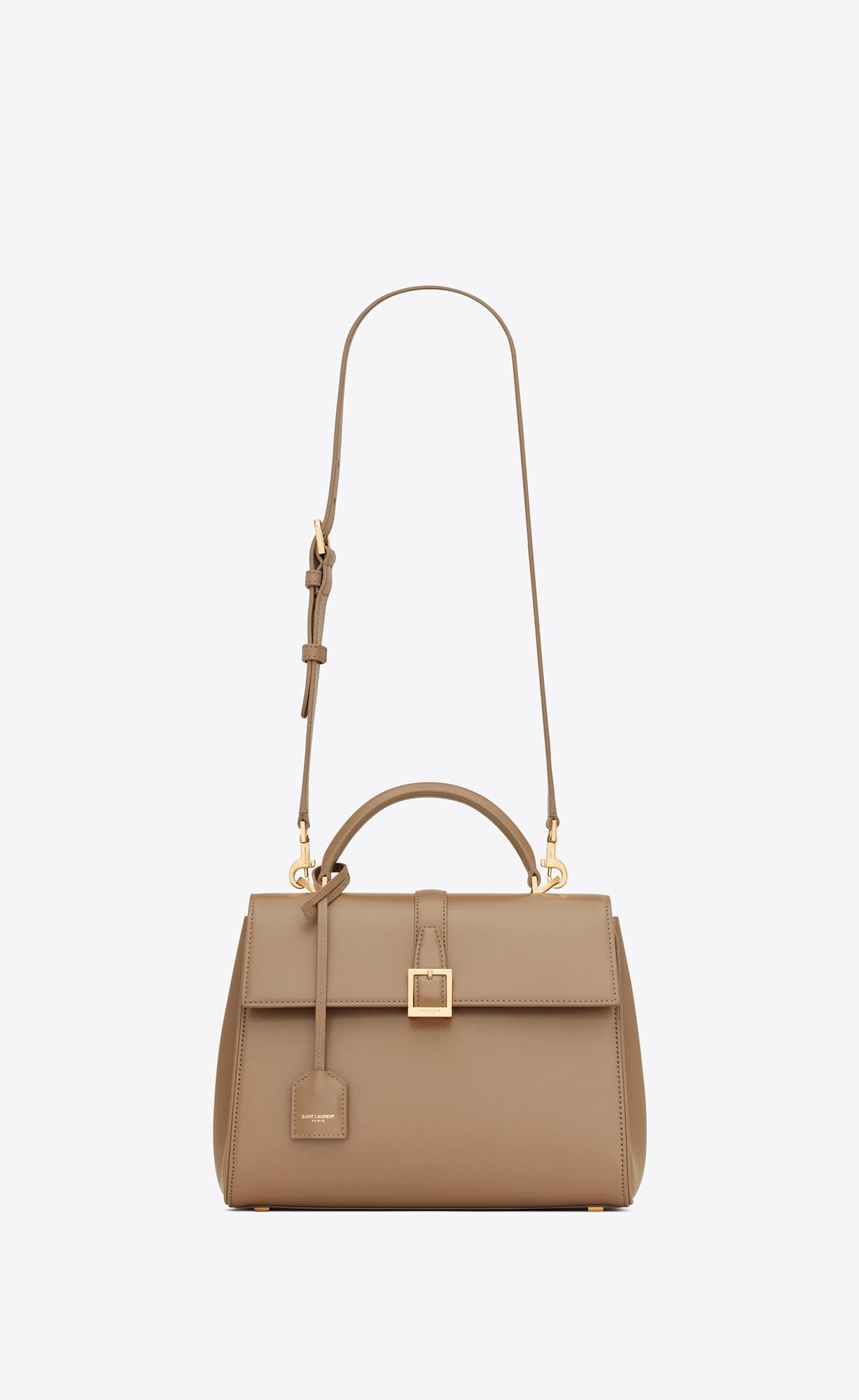 le fermoir small top handle bag in shiny leather taupe le fermoir small top handle bag in shiny leather taupe