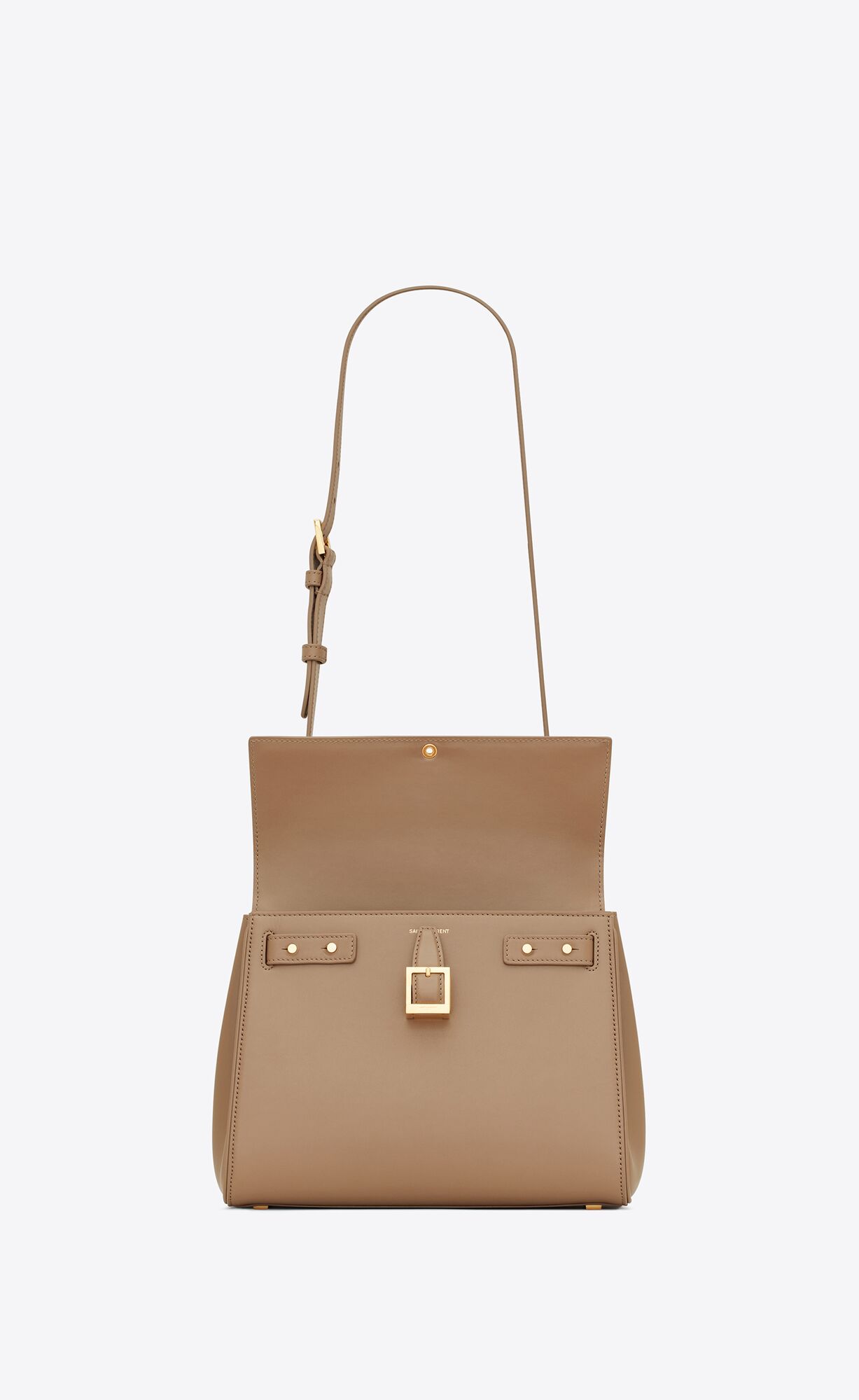 le fermoir small top handle bag in shiny leather taupe le fermoir small top handle bag in shiny leather taupe