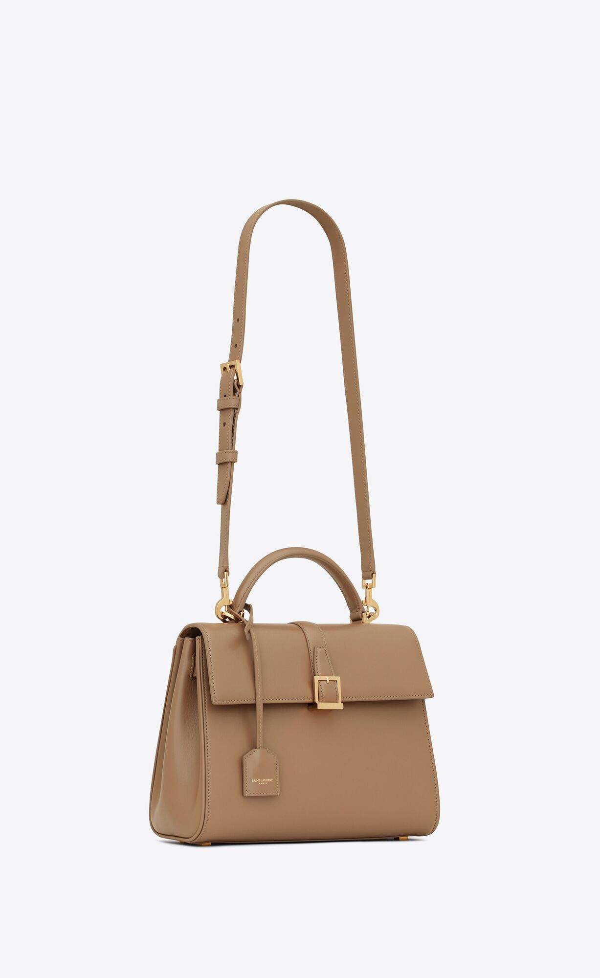 le fermoir small top handle bag in shiny leather taupe le fermoir small top handle bag in shiny leather taupe