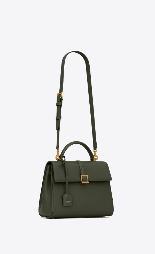 le fermoir small top handle bag in shiny leather vert fonce