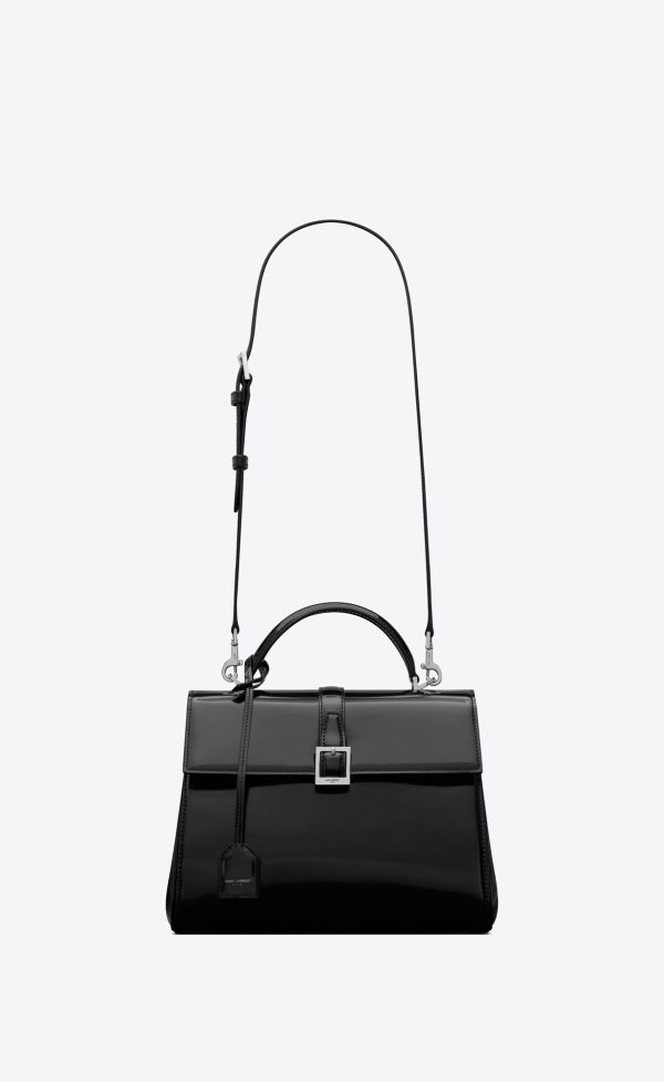 le fermoir small top handle in shiny leather black