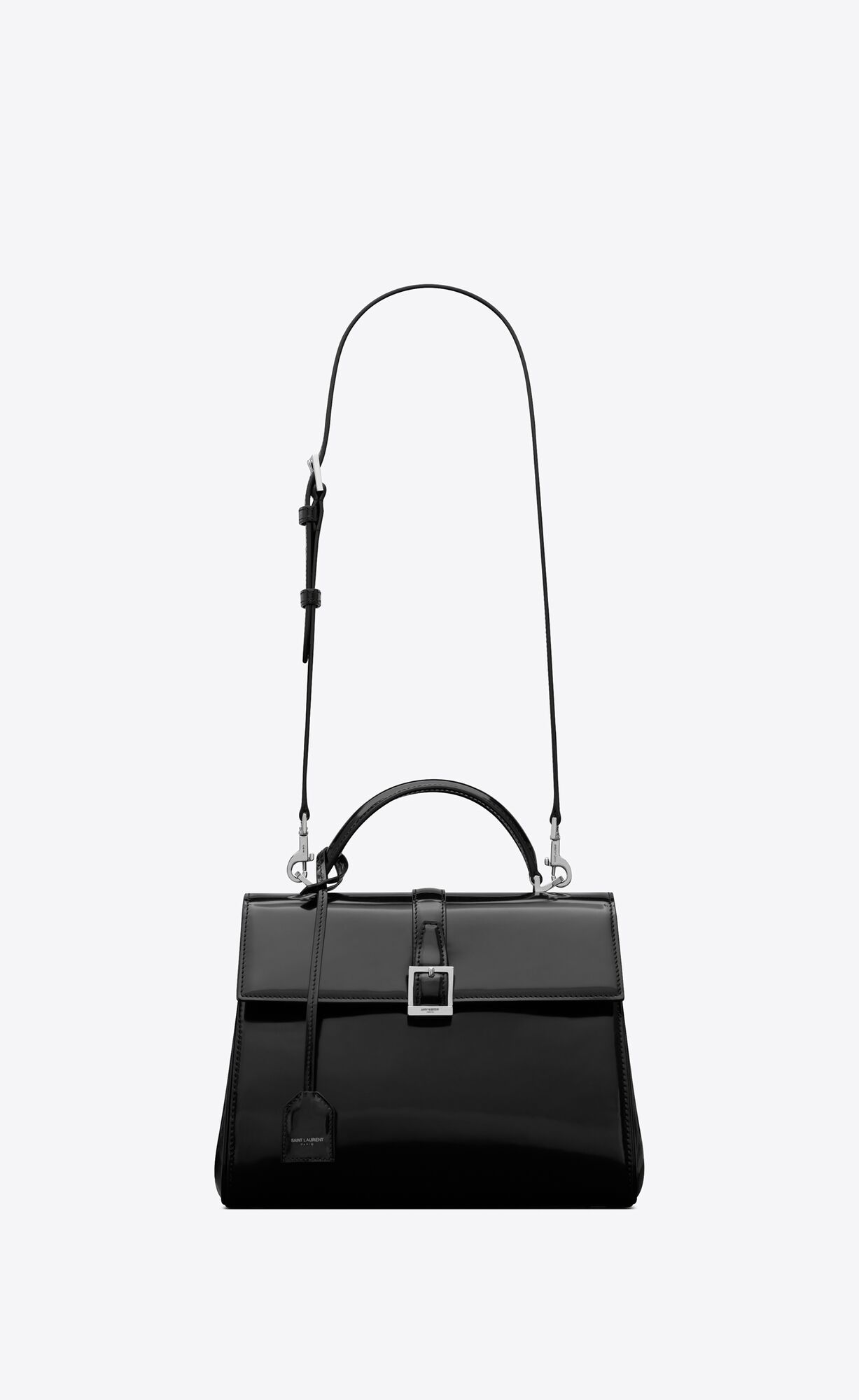 le fermoir small top handle in shiny leather black le fermoir small top handle in shiny leather black