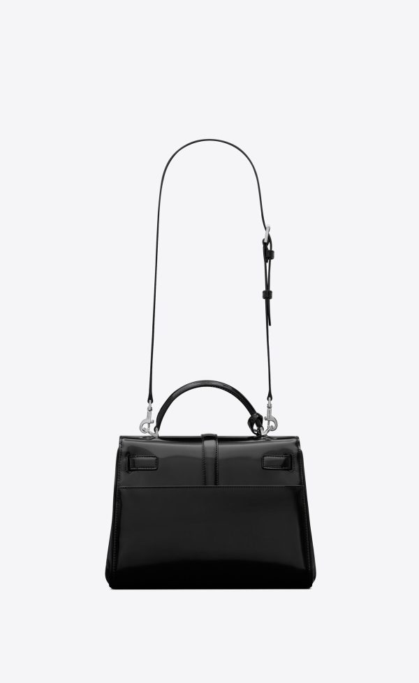 le fermoir small top handle in shiny leather black