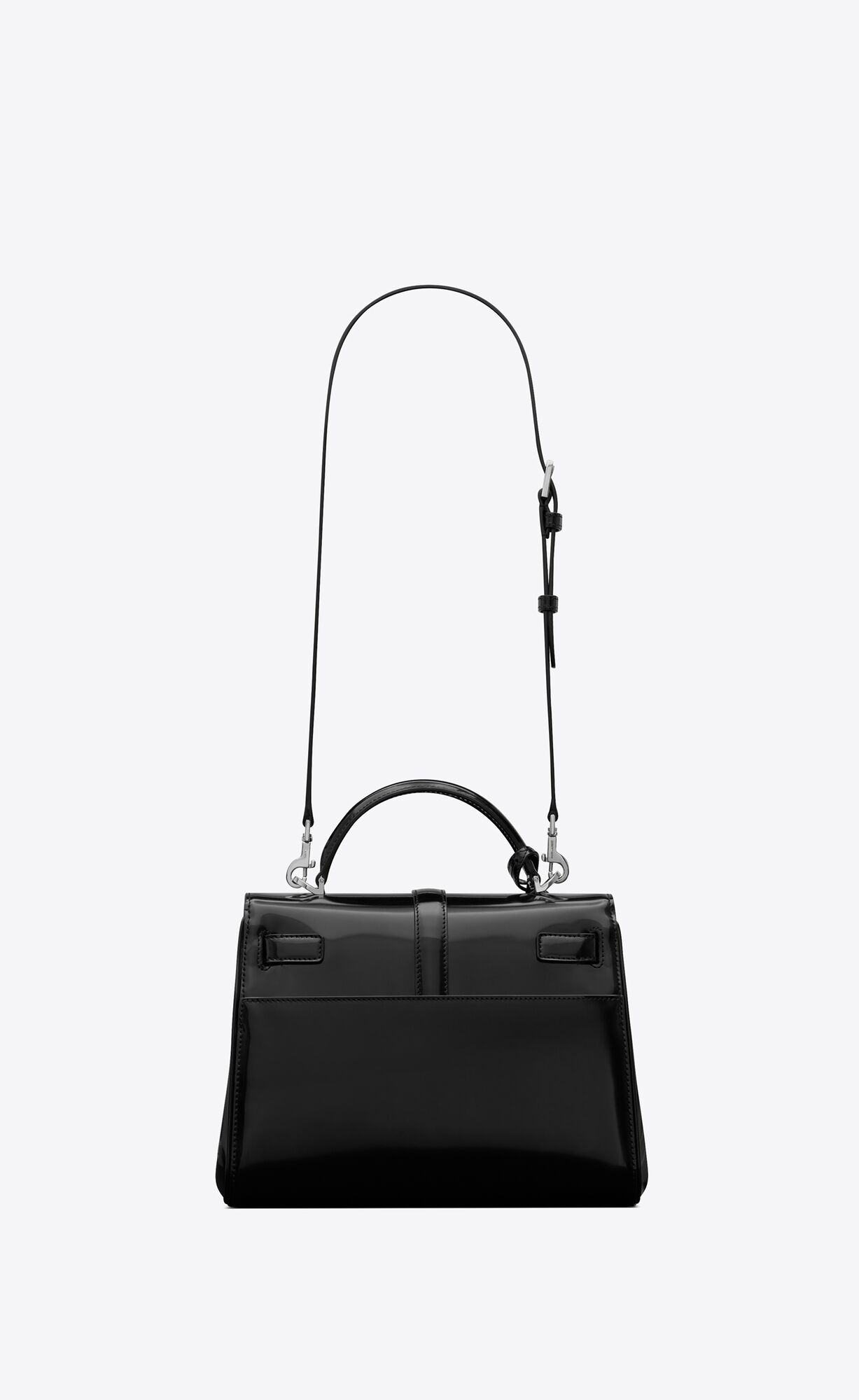 le fermoir small top handle in shiny leather black le fermoir small top handle in shiny leather black