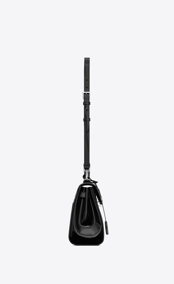 le fermoir small top handle in shiny leather black