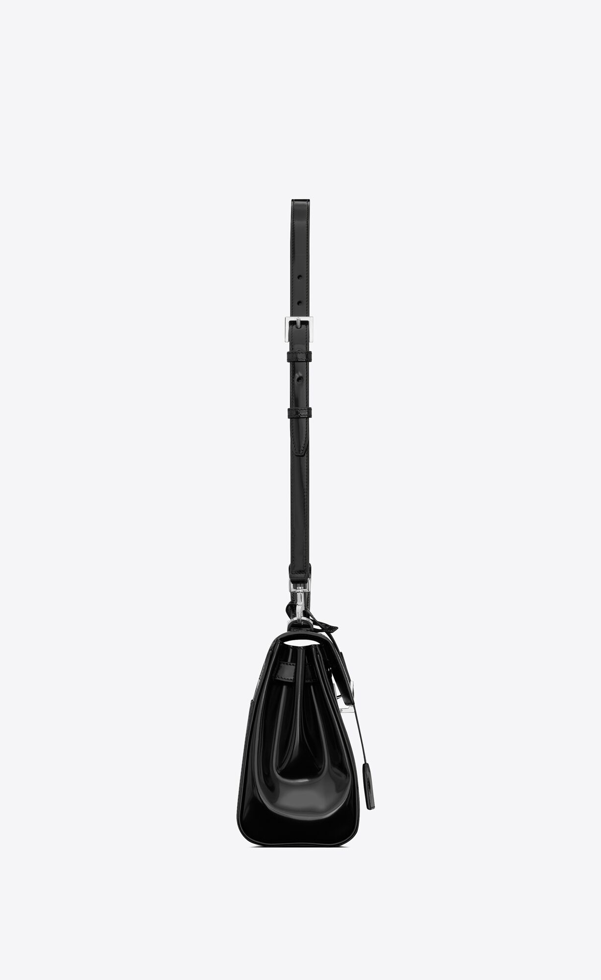 le fermoir small top handle in shiny leather black le fermoir small top handle in shiny leather black