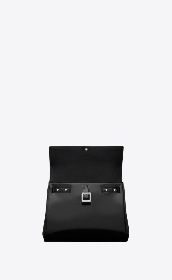 le fermoir small top handle in shiny leather black