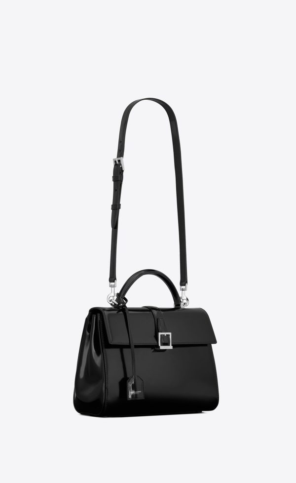 le fermoir small top handle in shiny leather black