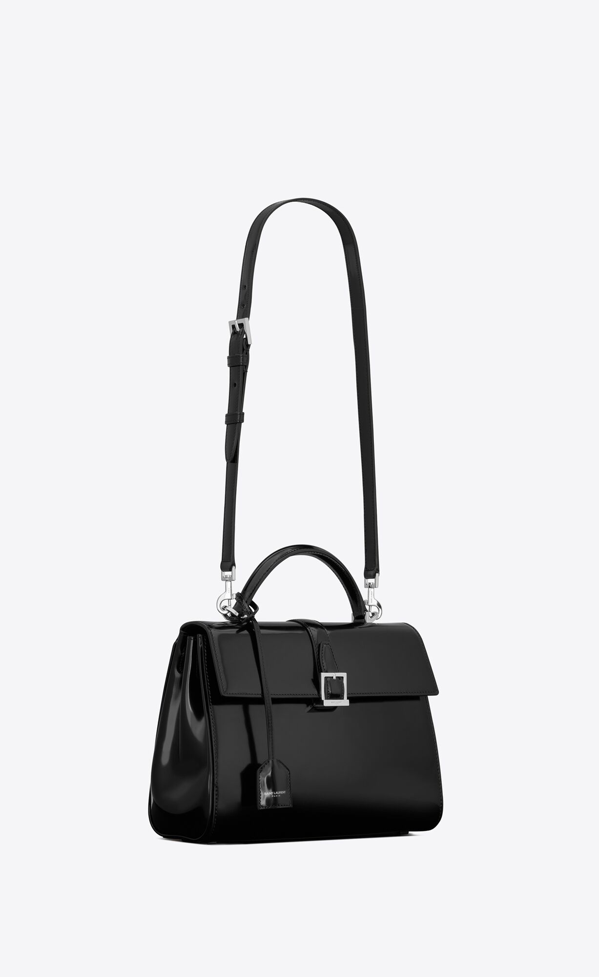 le fermoir small top handle in shiny leather black le fermoir small top handle in shiny leather black