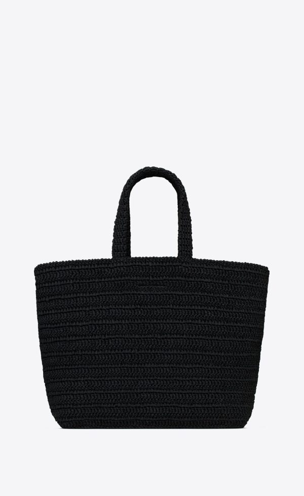 rive gauche tote in raffia black and blanc vintage
