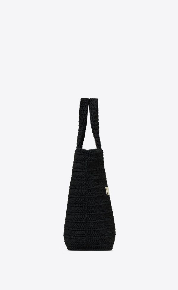 rive gauche tote in raffia black and blanc vintage
