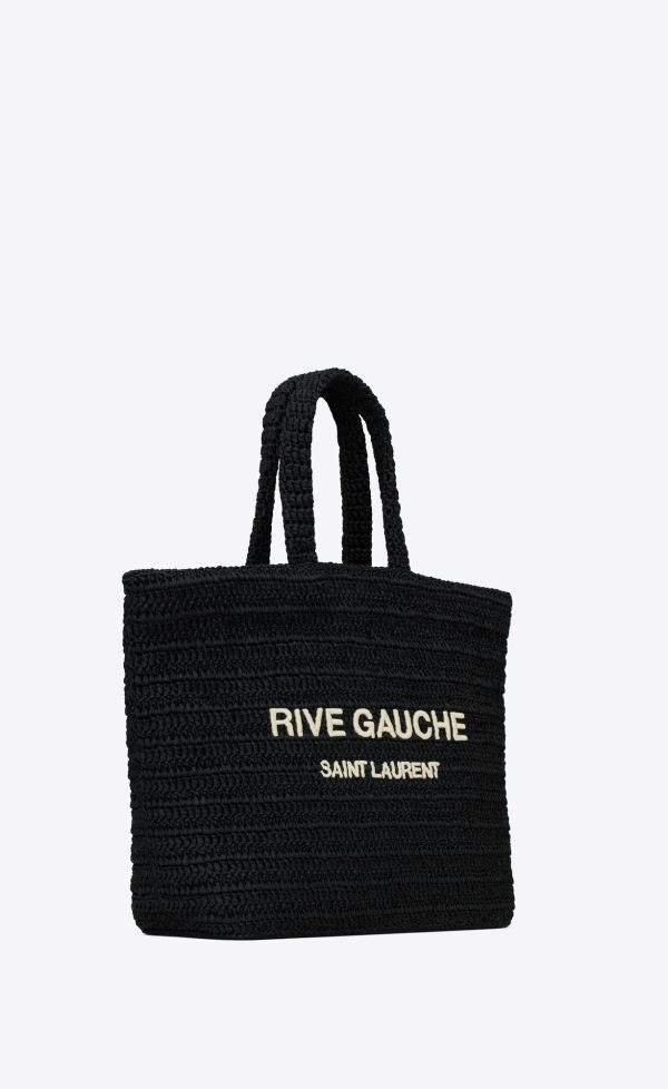 rive gauche tote in raffia black and blanc vintage