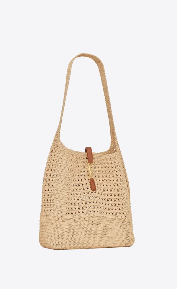 le 5 a 7 in raffia crochet and smooth leather naturel